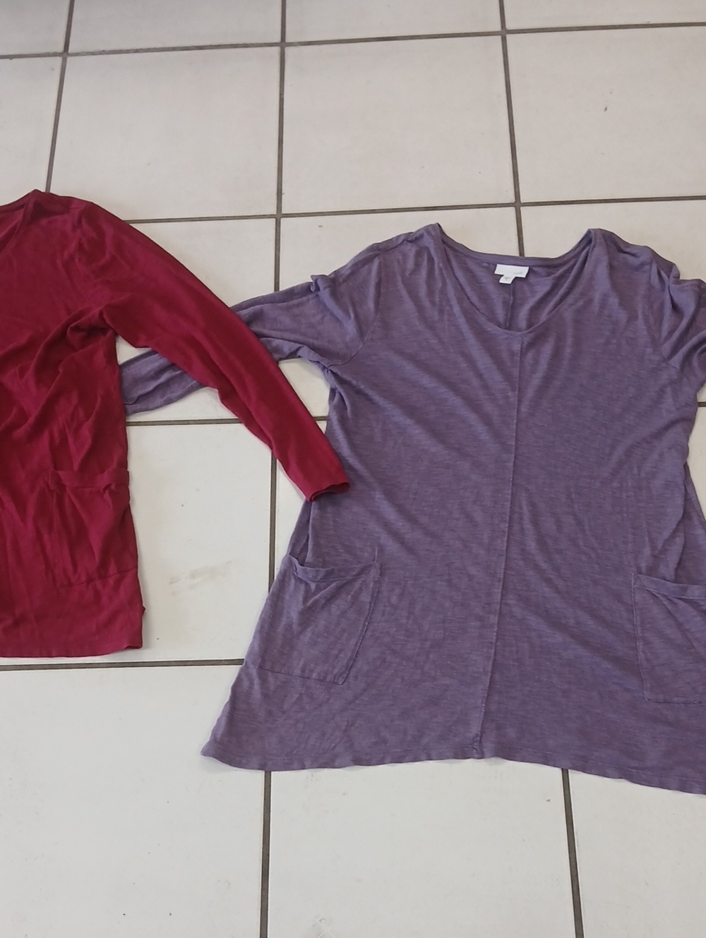 Women's Pocket Tunic Tops - Purple and Crimson